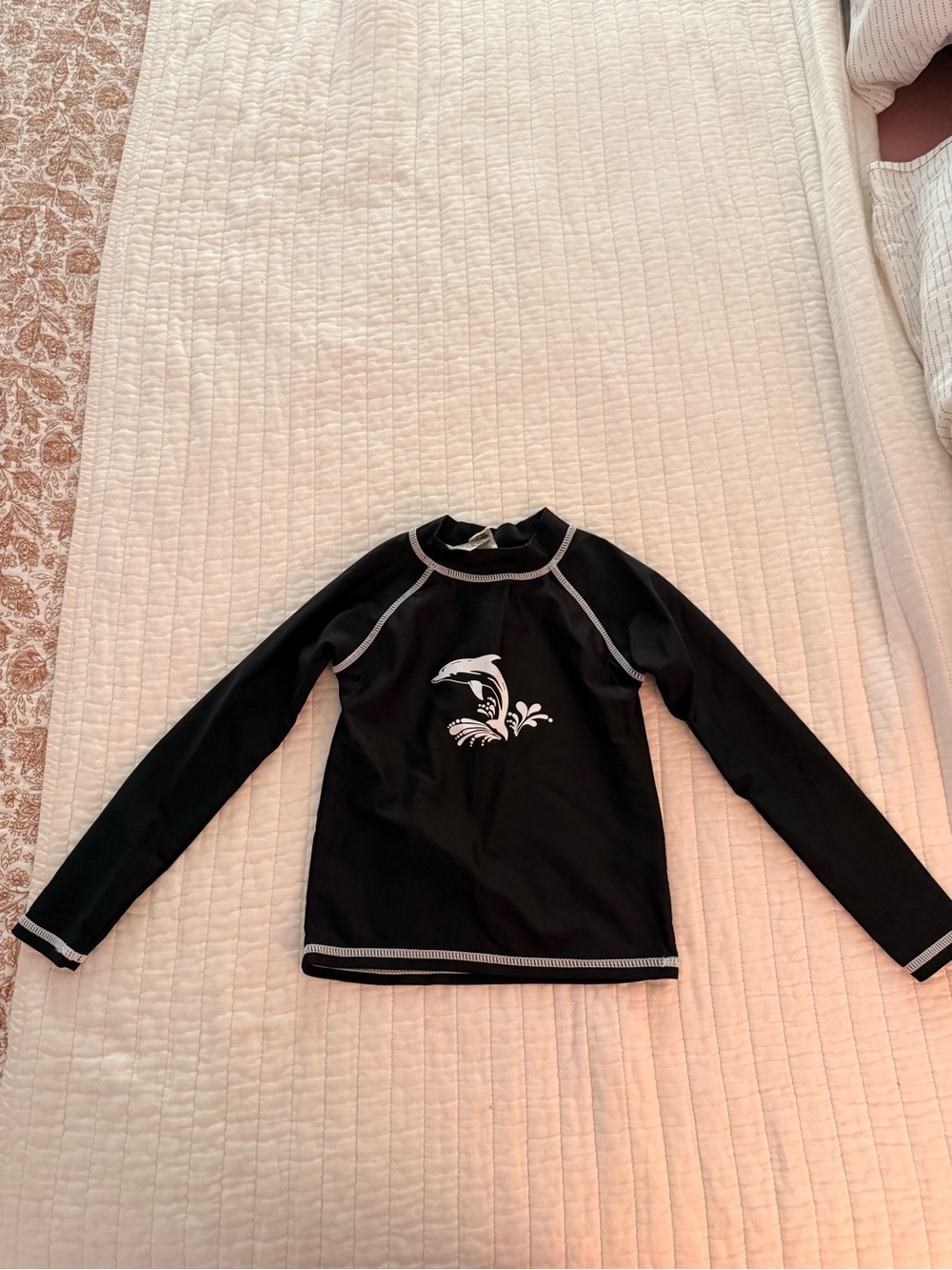 Toddler swim shirt size 2t Black Long Sleeve Rash Guard with Dolphin Graphic